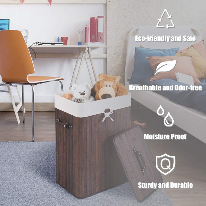Laundry Hamper Bamboo Laundry Basket, Clothes Hamper with Lid and Removable