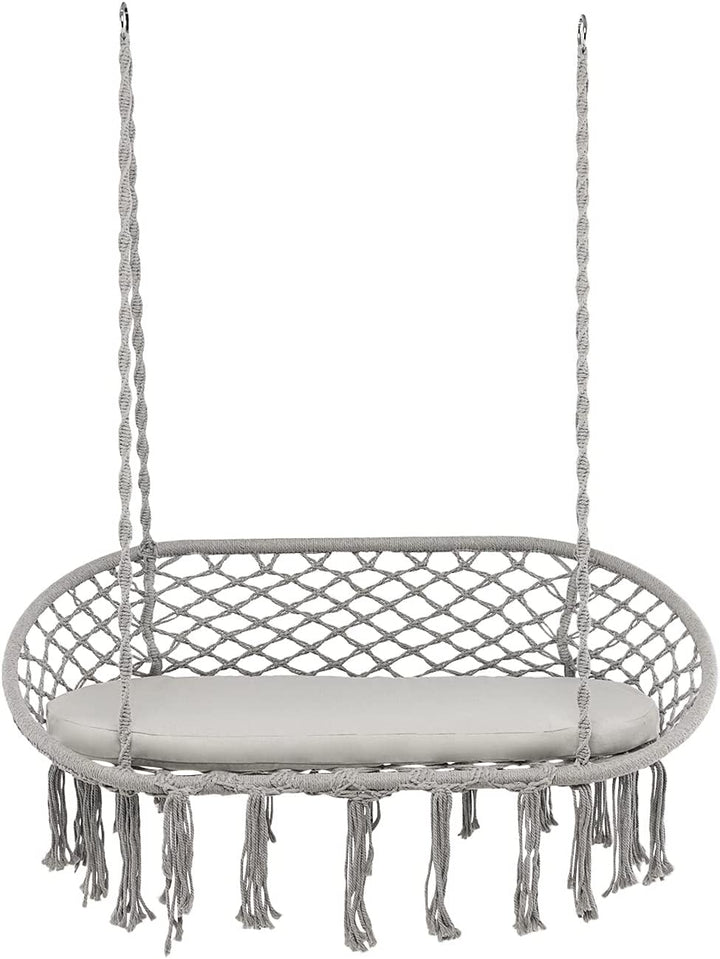 Hammock Chair 2 Seat, Macrame Hanging Chair with Cushion