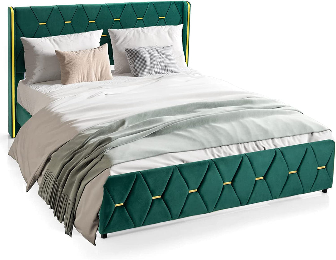 Giantex Upholstered Platform Bed Frame, Full Size Bed with Adjustable Headboard &amp; Wooden Slat Support