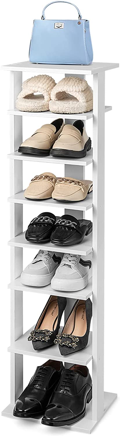 Giantex 8-Tier Vertical Shoe Rack, Corner Shoe Storage Organizer for 7 Pairs, Freestanding Narrow Shoe Rack
