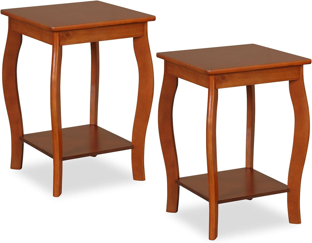 Giantex 2-Tier End Table, Narrow Tiered Telephone Table with Storage Shelf, Solid Wood Legs