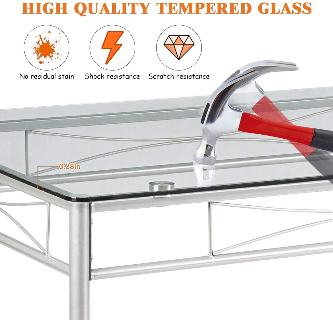 5 Pieces Dining Set Glass Table and 4 Chairs