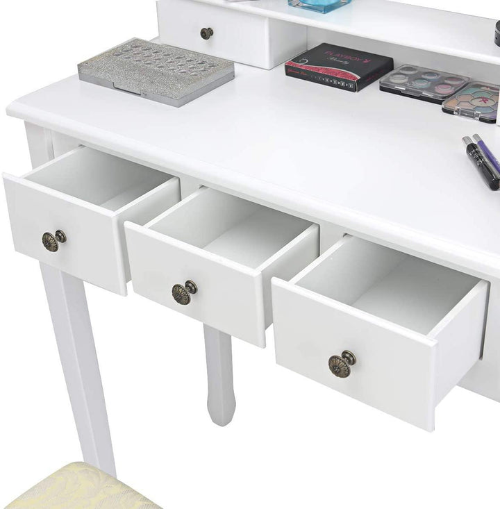 LED Vanity Set Dressing Table with Mirror White Makeup Vanities with Padded Stool - Giantexus