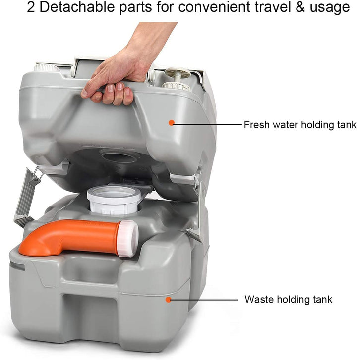 Portable RV Toilet 5.3 Gallon with Level Indicator &amp; 3-Piston Pump Flush