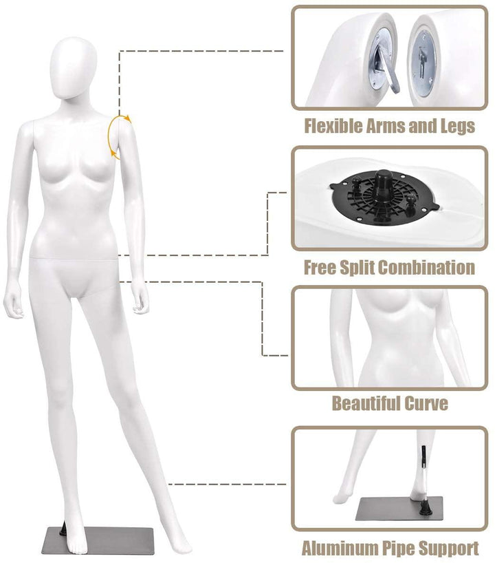 5.8 FT Female Mannequin Adjustable Detachable Manikin - Giantexus
