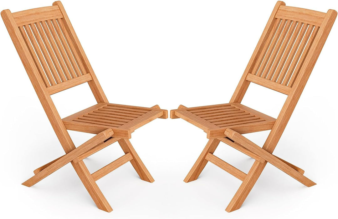 Giantex Patio Folding Chairs, Solid Teak Wood Outdoor Chairs with Slatted Seat &amp; Back