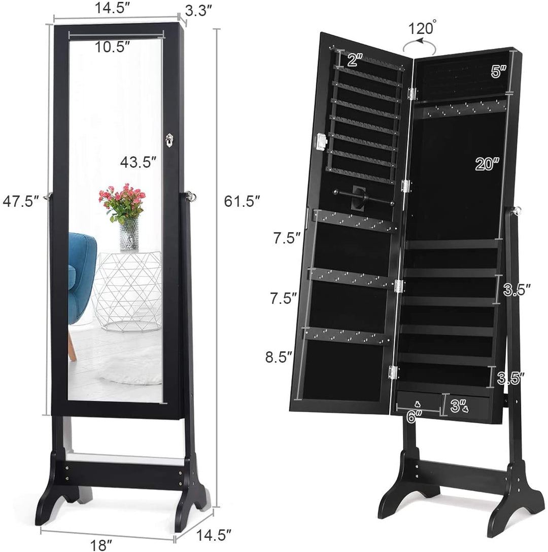 Lockable Standing Jewelry Armoire with Full Length Mirror - Giantex