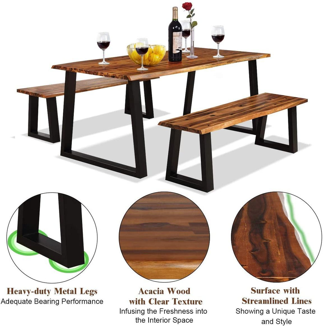 3PCS Wooden Dining Set Bench Chair Rustic Indoor &amp;Outdoor Furniture - Giantexus