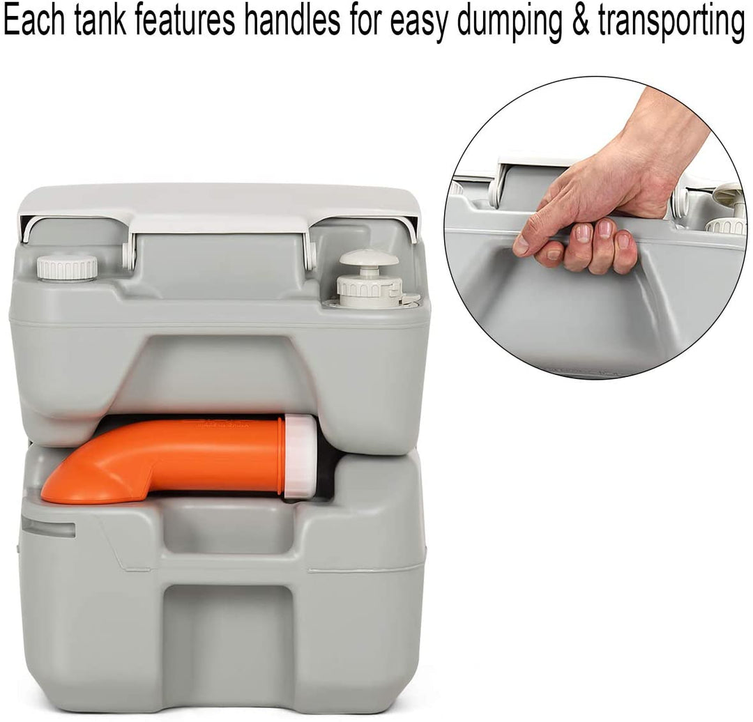 Portable RV Toilet 5.3 Gallon with Level Indicator &amp; 3-Piston Pump Flush
