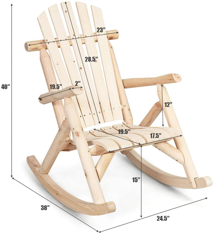 Log Rocking Chair Wood Porch &amp; Patio Rocker for Deck Balcony