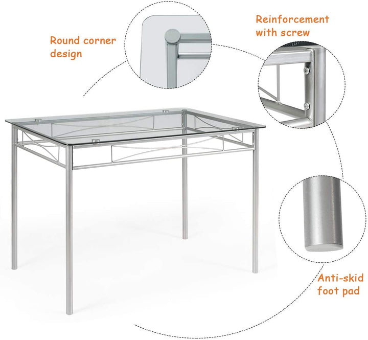 5 Pieces Dining Set Glass Table and 4 Chairs