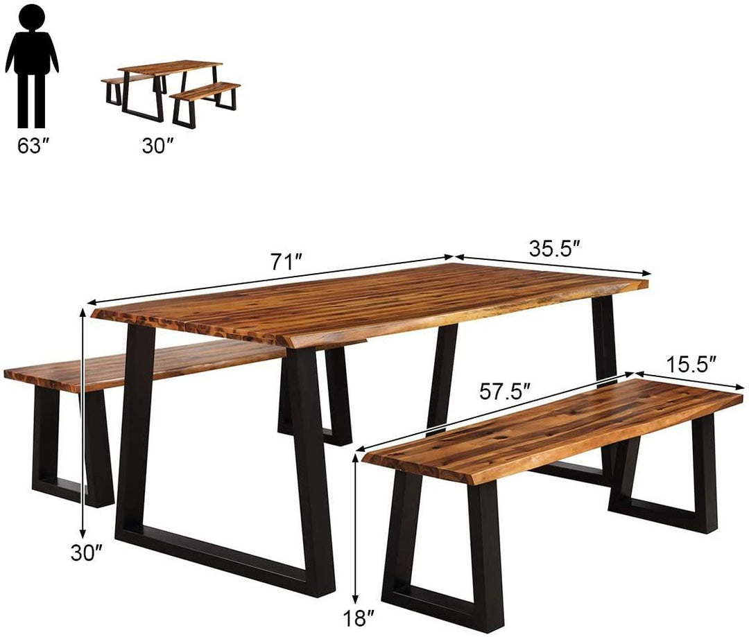 3PCS Wooden Dining Set Bench Chair Rustic Indoor &amp;Outdoor Furniture - Giantexus