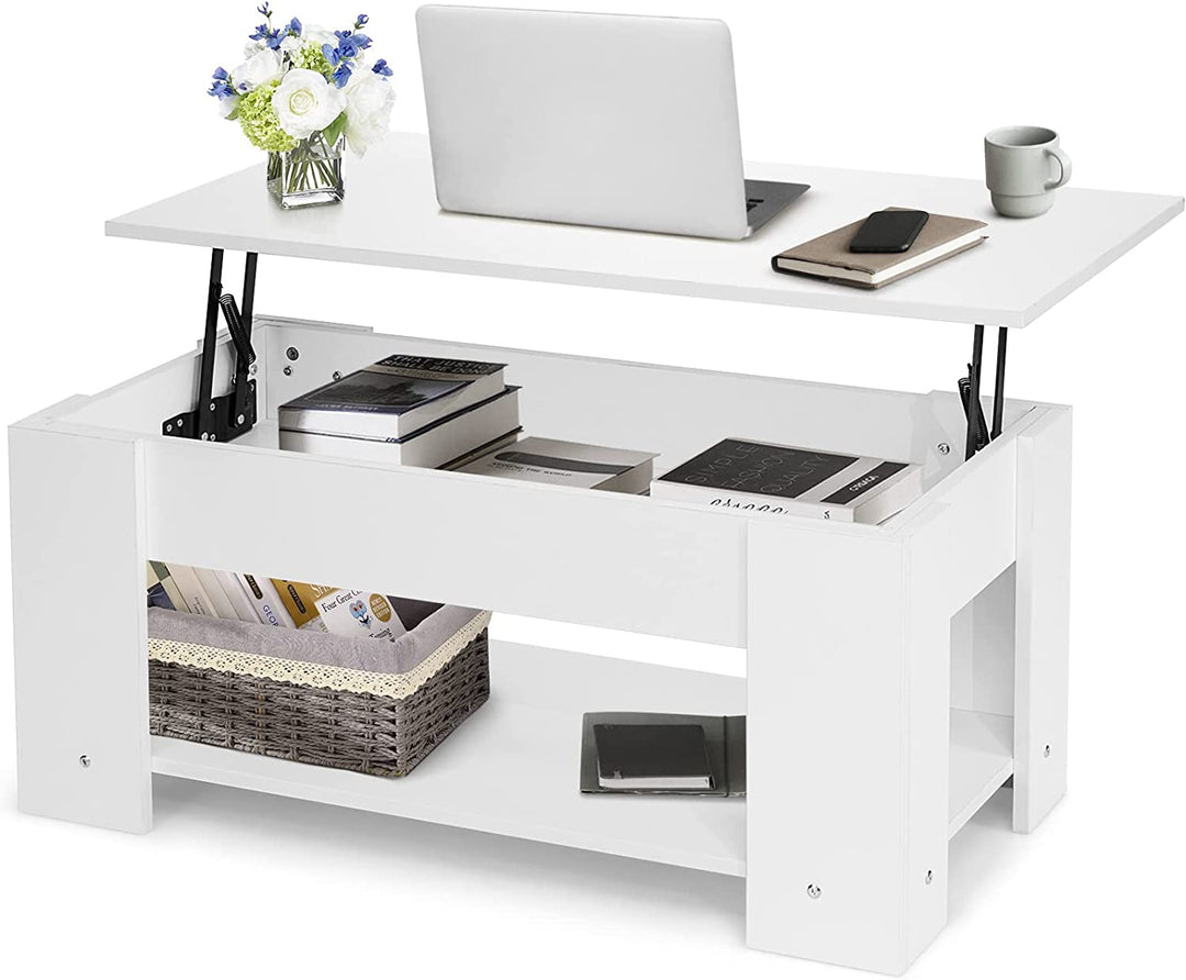 Giantex Lift Top Coffee Table, Modern Cocktail Table w/Hidden Compartment &amp; Open Storage Shelf