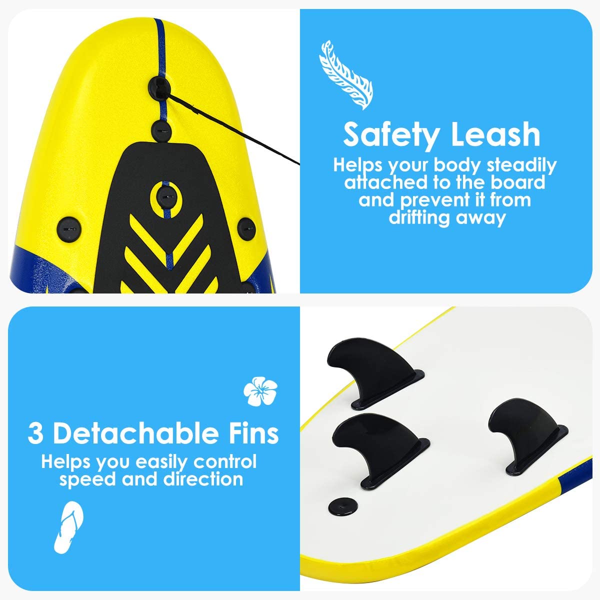 Giantex Surfboard, 6 Ft Stand Up Surfing Board w/ 3 Detachable Fins