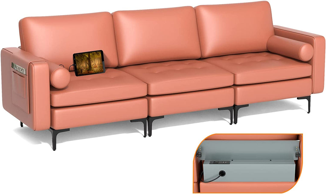 Giantex 97" Sectional Sofa Couch, 3-Seater Modular Sleeper with USB Ports