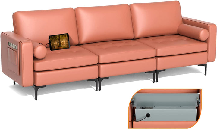 Giantex 97" Sectional Sofa Couch, 3-Seater Modular Sleeper with USB Ports
