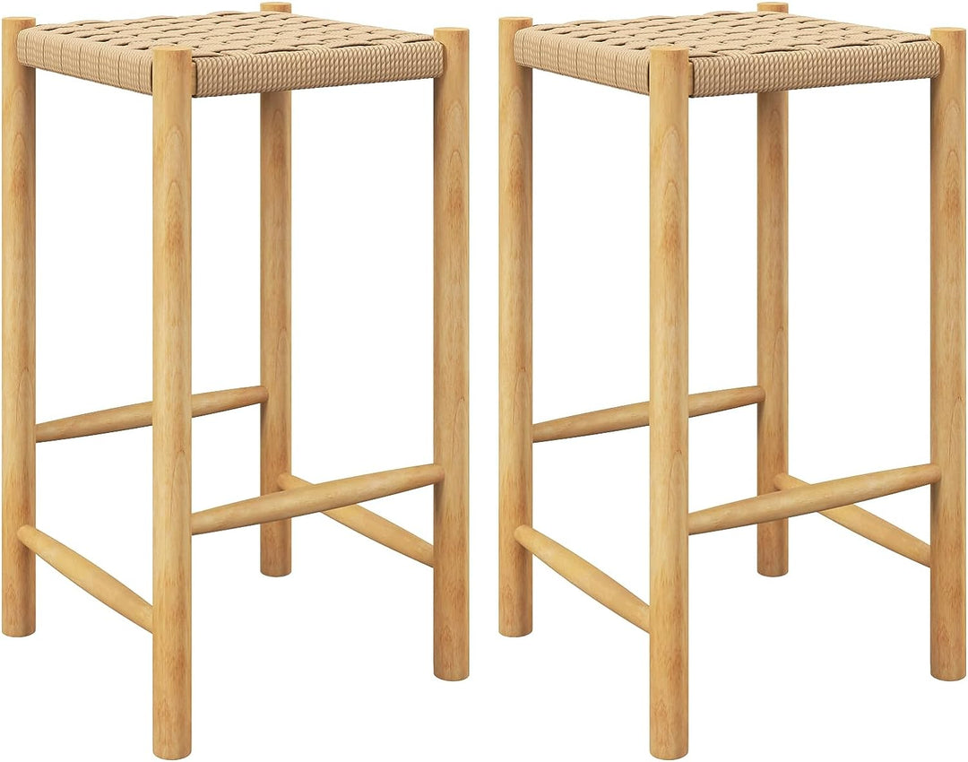 Giantex Wood Stools Set of 2, 18" Tall Boho Backless Stool Chairs with Rubber Wood Legs