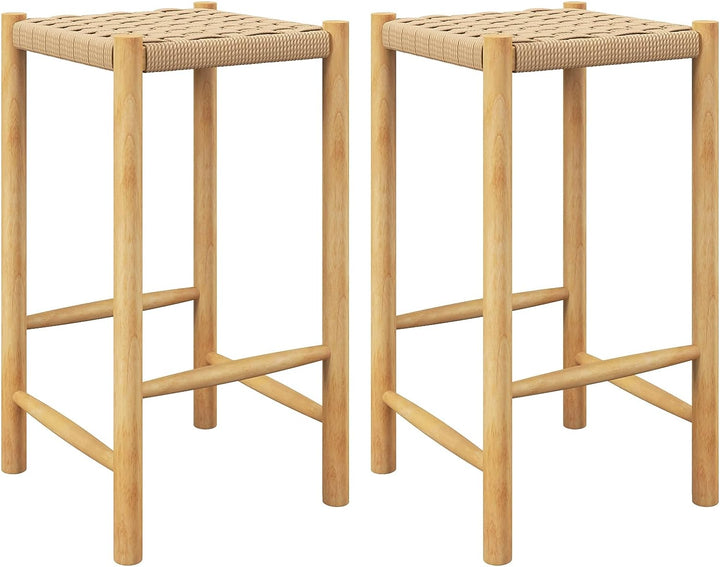 Giantex Wood Stools Set of 2, 18" Tall Boho Backless Stool Chairs with Rubber Wood Legs