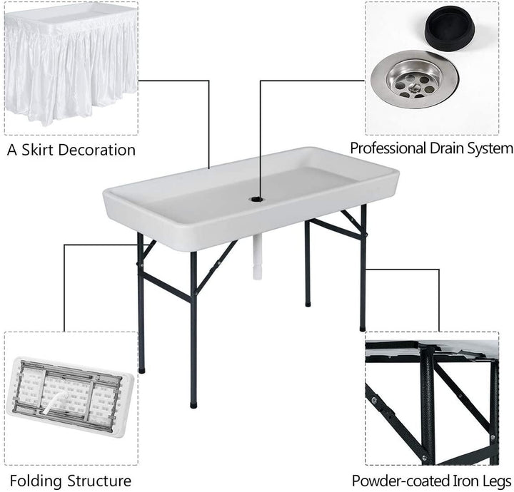 Giantex 4 Foot Ice Cooler Table w/ Matching Skirt and Drain Plug, Foldable Buffet Cold Food Keeper for Party - Giantexus