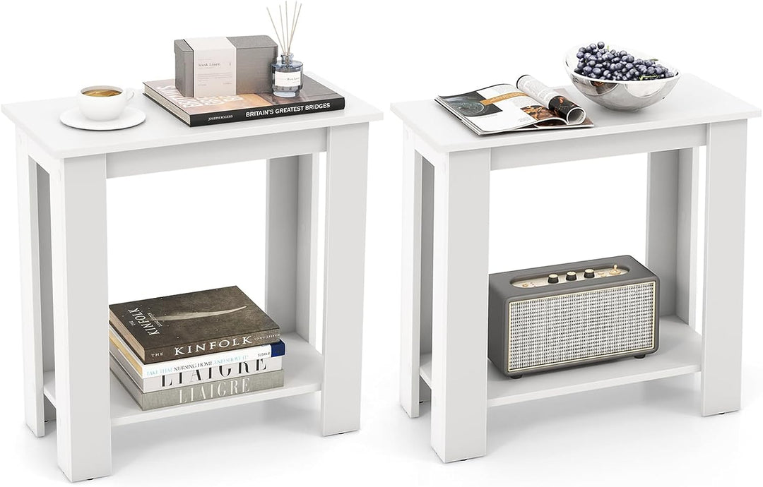 Giantex 2-Tier End Table White, Modern Side Table with Storage Shelf (1/2)
