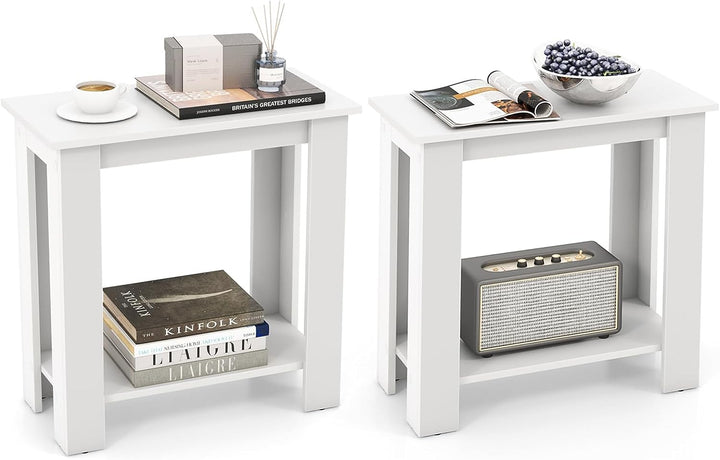 Giantex 2-Tier End Table White, Modern Side Table with Storage Shelf (1/2)