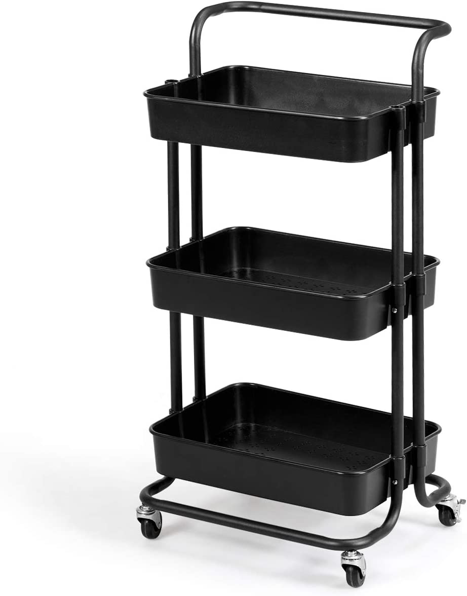 Giantex 3-Tier Utility Cart, ABS Mesh Baskets, Storage Trolley with Brakes for Home and Office 16.5"x14"x34"