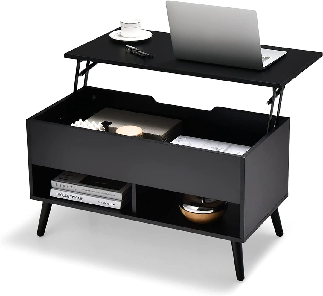 Giantex Lift Top Coffee Table, Modern Cocktail Table w/Hidden Compartment &amp; 2 Open Shelves