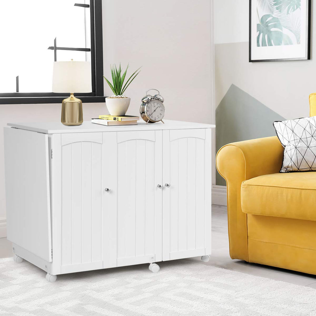 Giantex Folding Sewing Cabinet with 3 Storage Bins