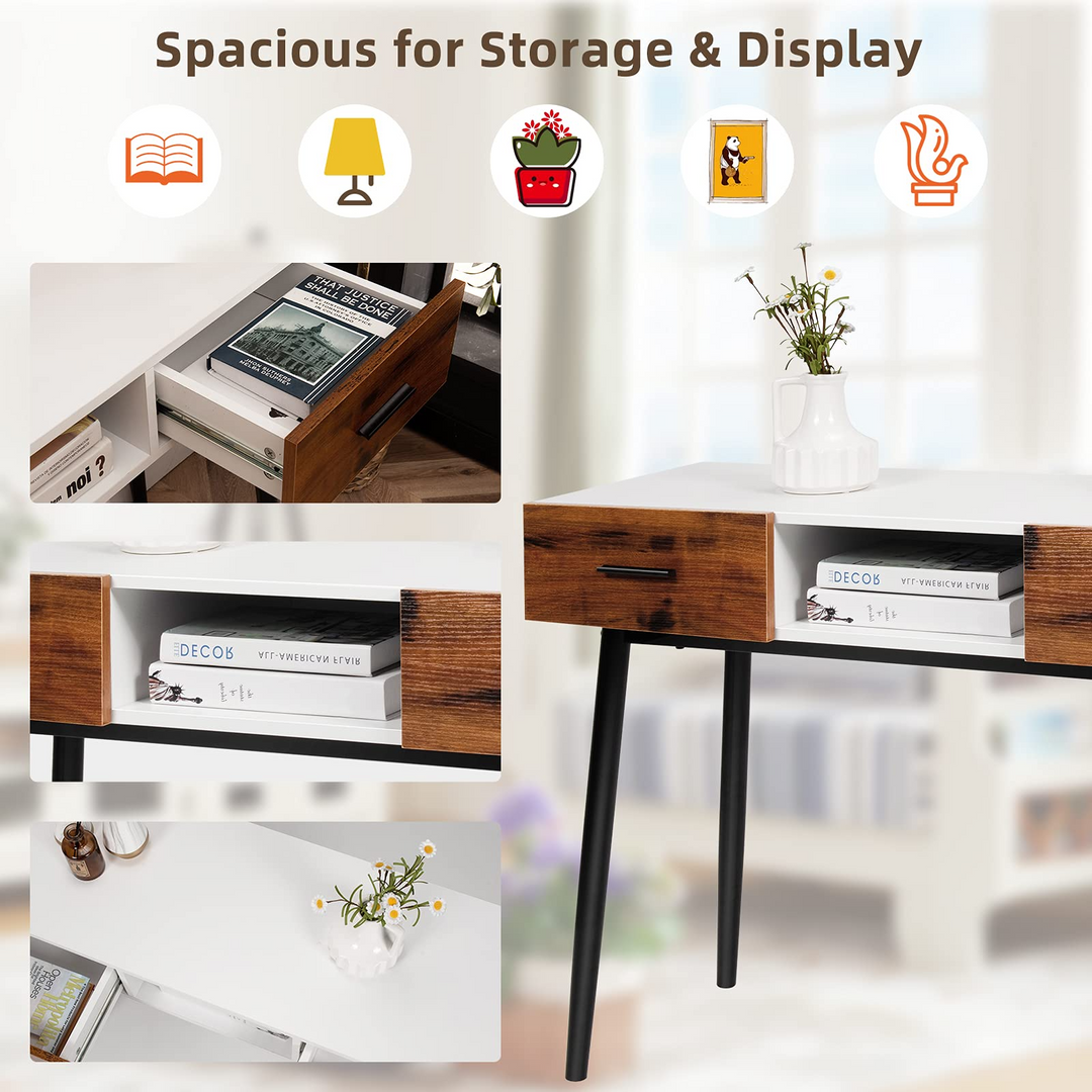 Giantex 48" Console Table, Industrial Style Sofa Table w/ 2 Drawers &amp; Middle Open Shelf