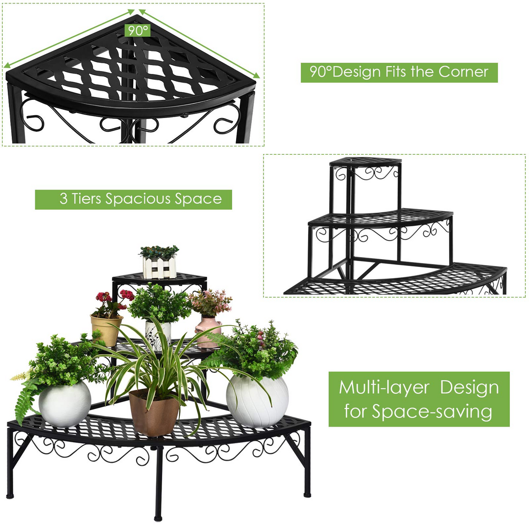 Giantex Corner Plant Stand, 3 Tier Metal Flower Holder, Ladder Potted Corner Shelf