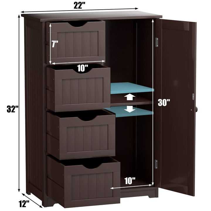 Giantex Bathroom Floor Cabinet Wooden with 1 Door &amp; 4 Drawer