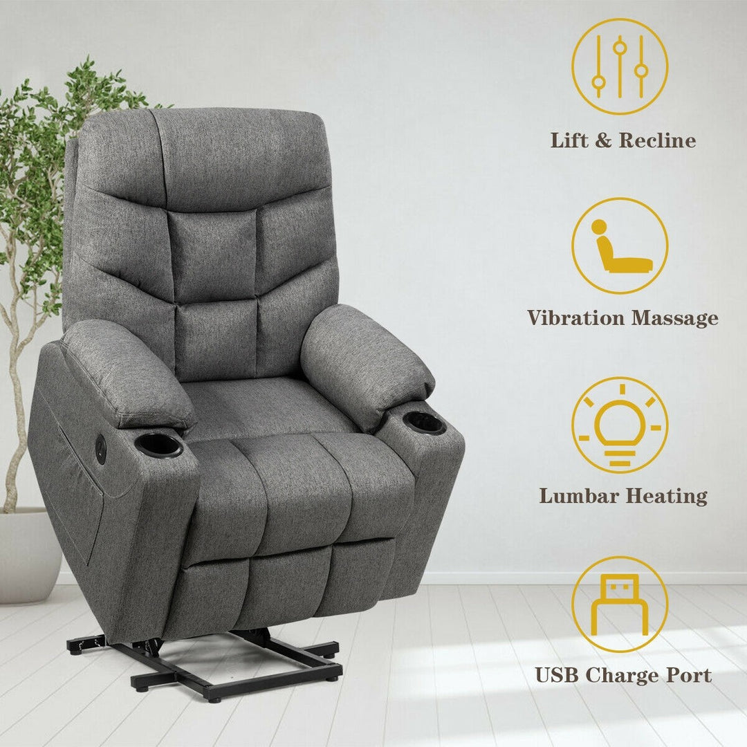 Power Lift Chair w/ 8 Point Massage &amp; Lumbar Heat &amp; 2 Side Pockets Cup Holders USB Charge Port
