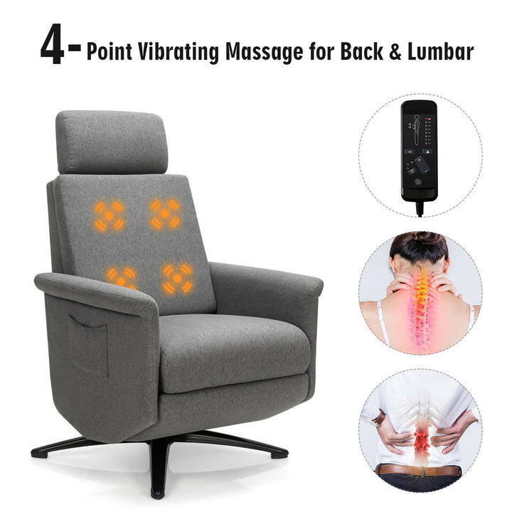 Recliner Chair with Vibration Massage, 360 Degree Swivel Reclining Sofa Chair, Adjustable Headrest &amp; Footrest