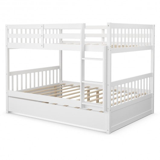 Giantex Full Over Full Bunk Bed with Trundle Guardrails and Ladder