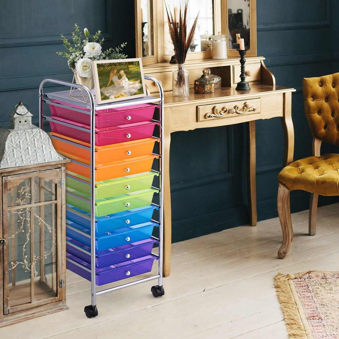 10 Drawer Rolling Storage Cart Scrapbook Paper Office School Organizer - Giantexus