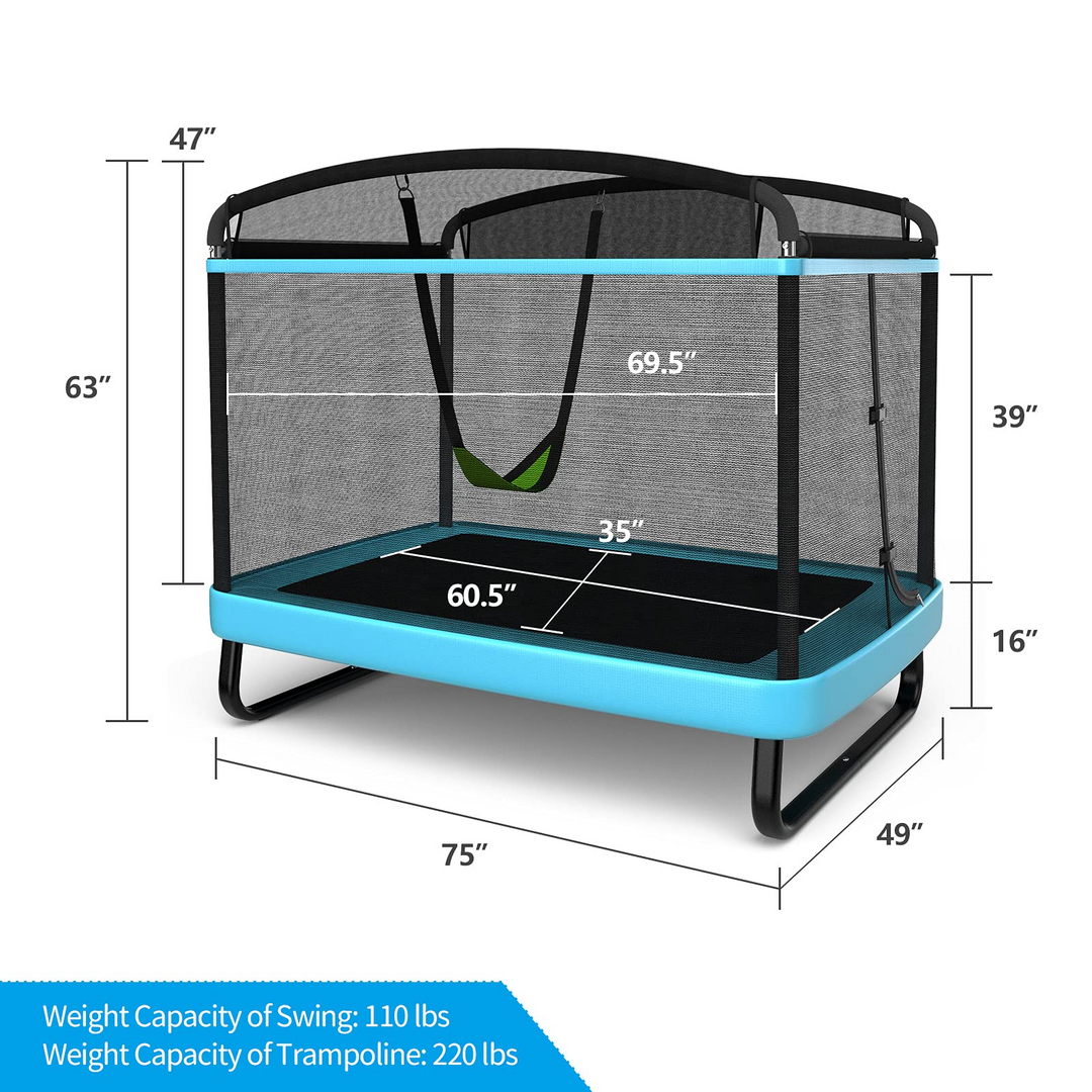 Giantex 6 Ft Kids Trampoline with Swing, Baby Toddler Rectangle Trampoline, Max Load 220lbs (Blue/Orange) - Giantexus