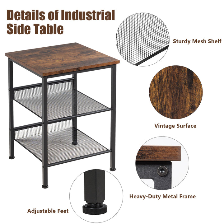 Giantex Stable Metal Frame Easy Assembly Accent Wood Look Printer Table Bedroom Nightstand(1,Black&amp;Rustic Brown)