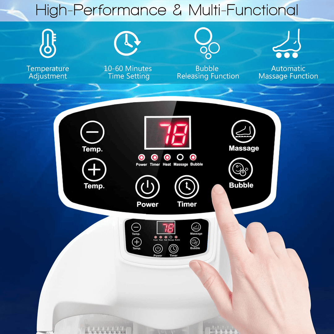 Giantex Foot Spa Bath Massager with Heat Bubbles, 6 Motorized Massage Rollers, Fast Heating, Red Light, Adjustable Temperature &amp; Time (Blue/White) - Giantexus