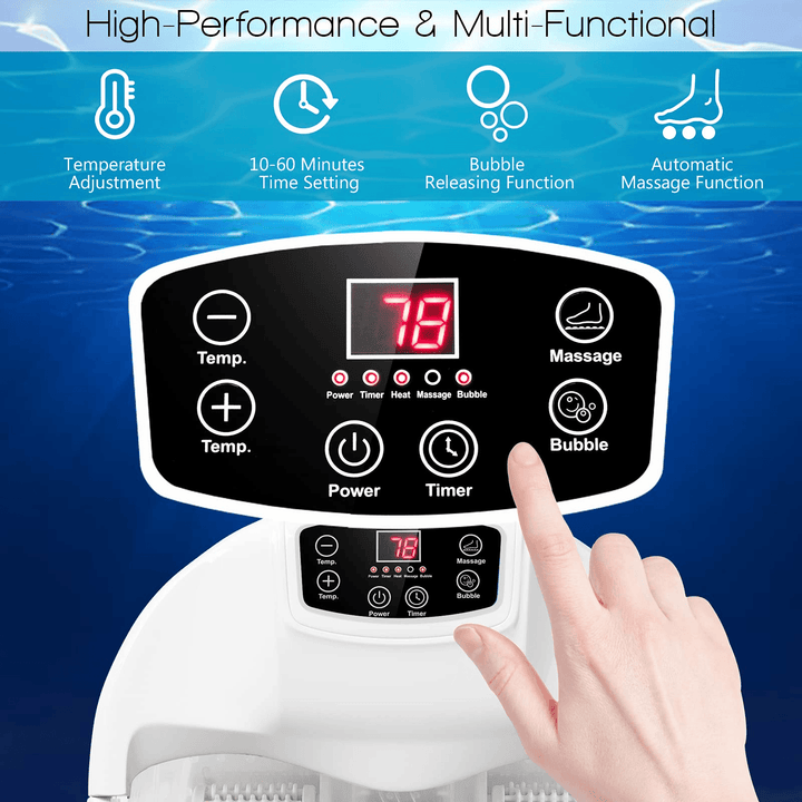 Giantex Foot Spa Bath Massager with Heat Bubbles, 6 Motorized Massage Rollers, Fast Heating, Red Light, Adjustable Temperature &amp; Time (Blue/White) - Giantexus