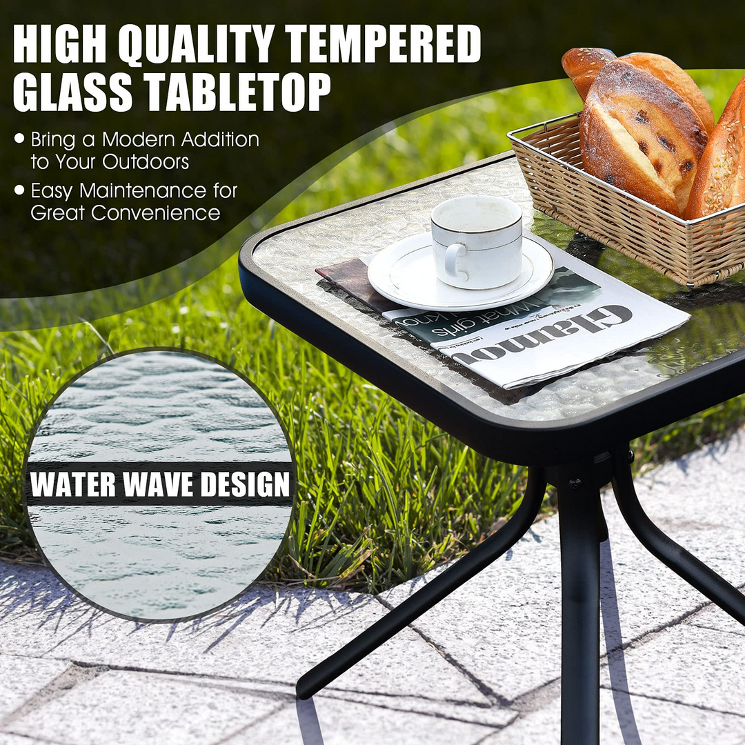 Giantex Patio Bistro Table | Outside Metal Square Bar Dining Table W/Tempered Glass Tabletop for Deck (1/2)