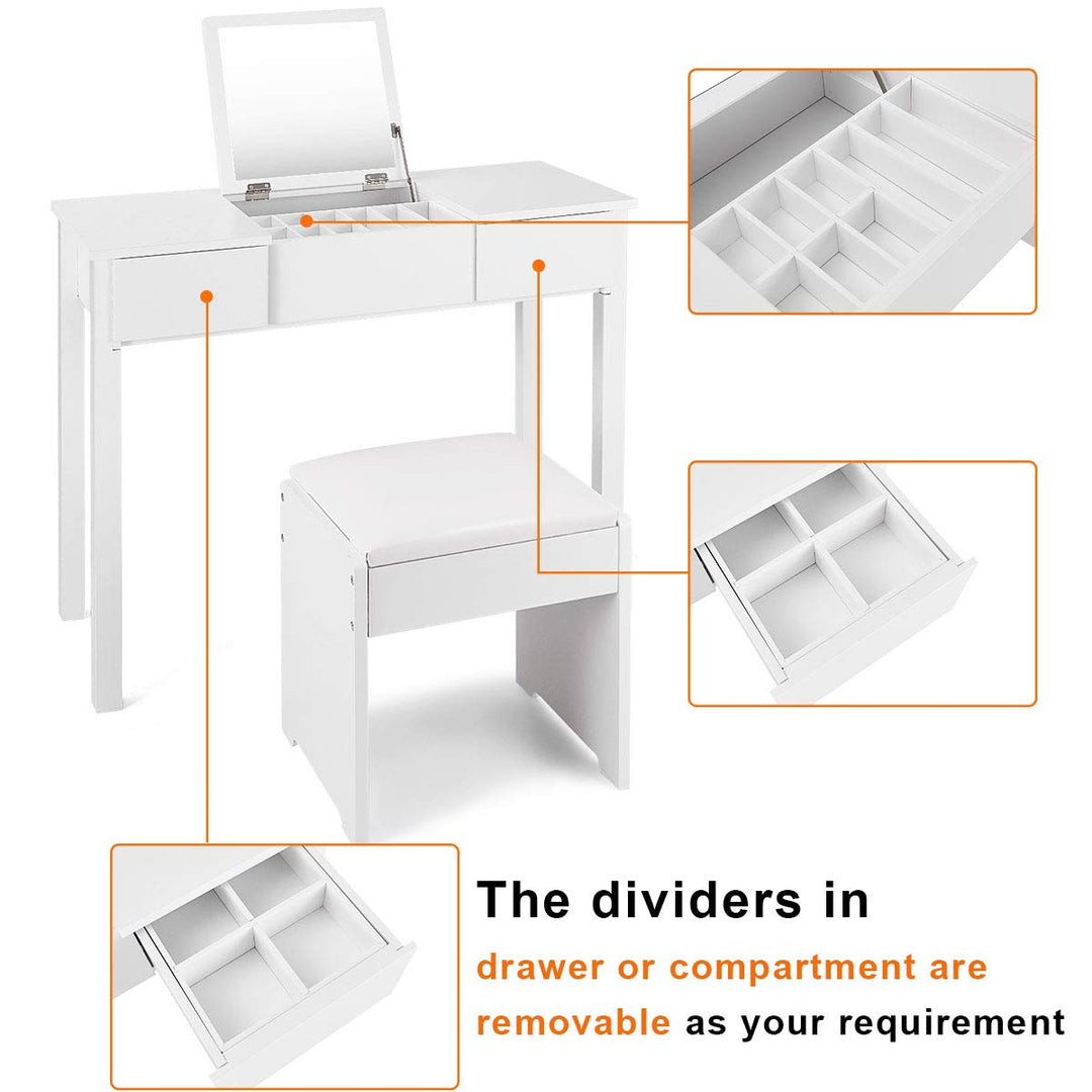 Giantex Makeup Dressing Table Writing Desk with 2 Drawers &amp; 3 Removable Organizers