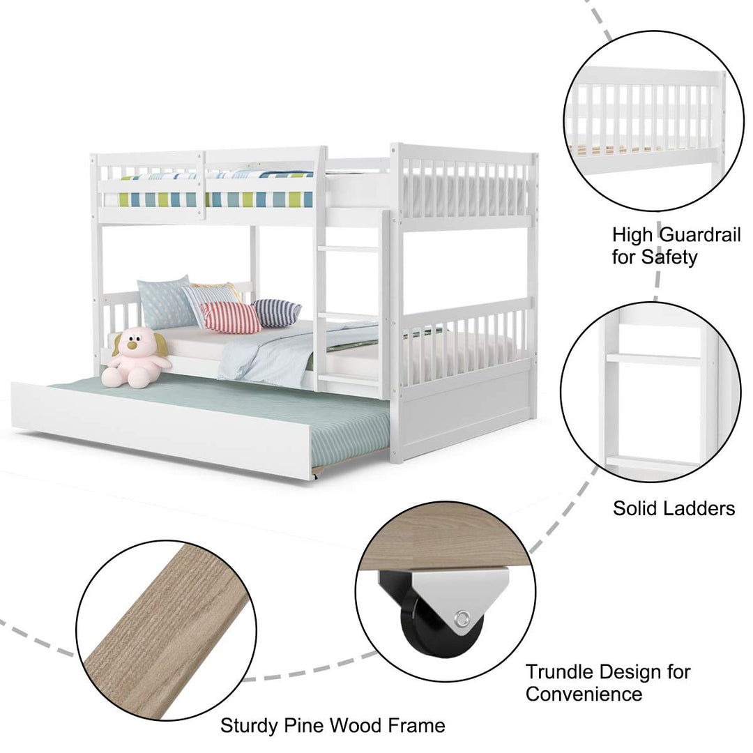 Giantex Full Over Full Bunk Bed with Trundle Guardrails and Ladder