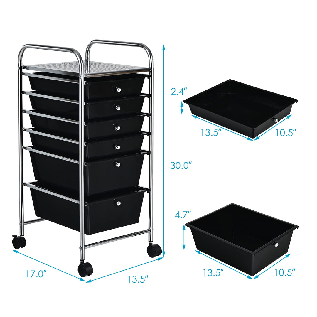  6 Storage Drawer Cart Rolling Organizer Cart, Black - Giantex