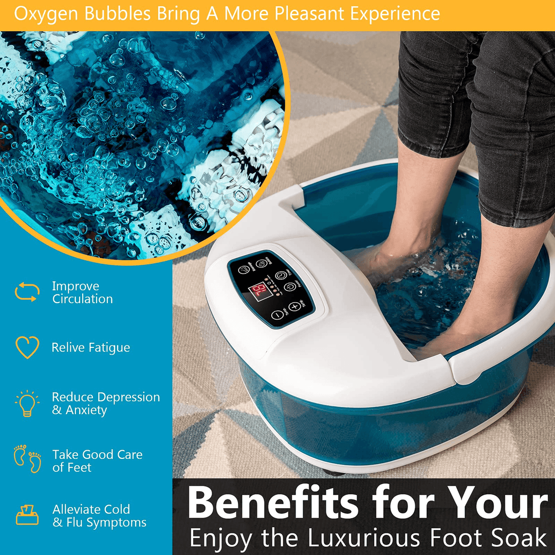 Giantex Foot Spa Bath Massager with Heat Bubbles, 6 Motorized Massage Rollers, Fast Heating, Red Light, Adjustable Temperature &amp; Time (Blue/White) - Giantexus