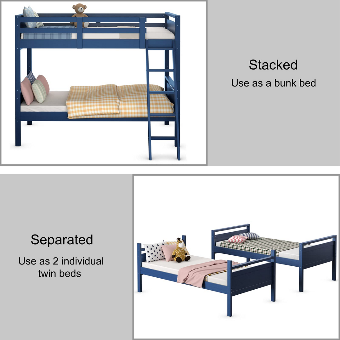 Giantex Twin Over Twin Bunk Bed, Solid Wood Twin Bunk Bed Convertible Into Two Individual Beds