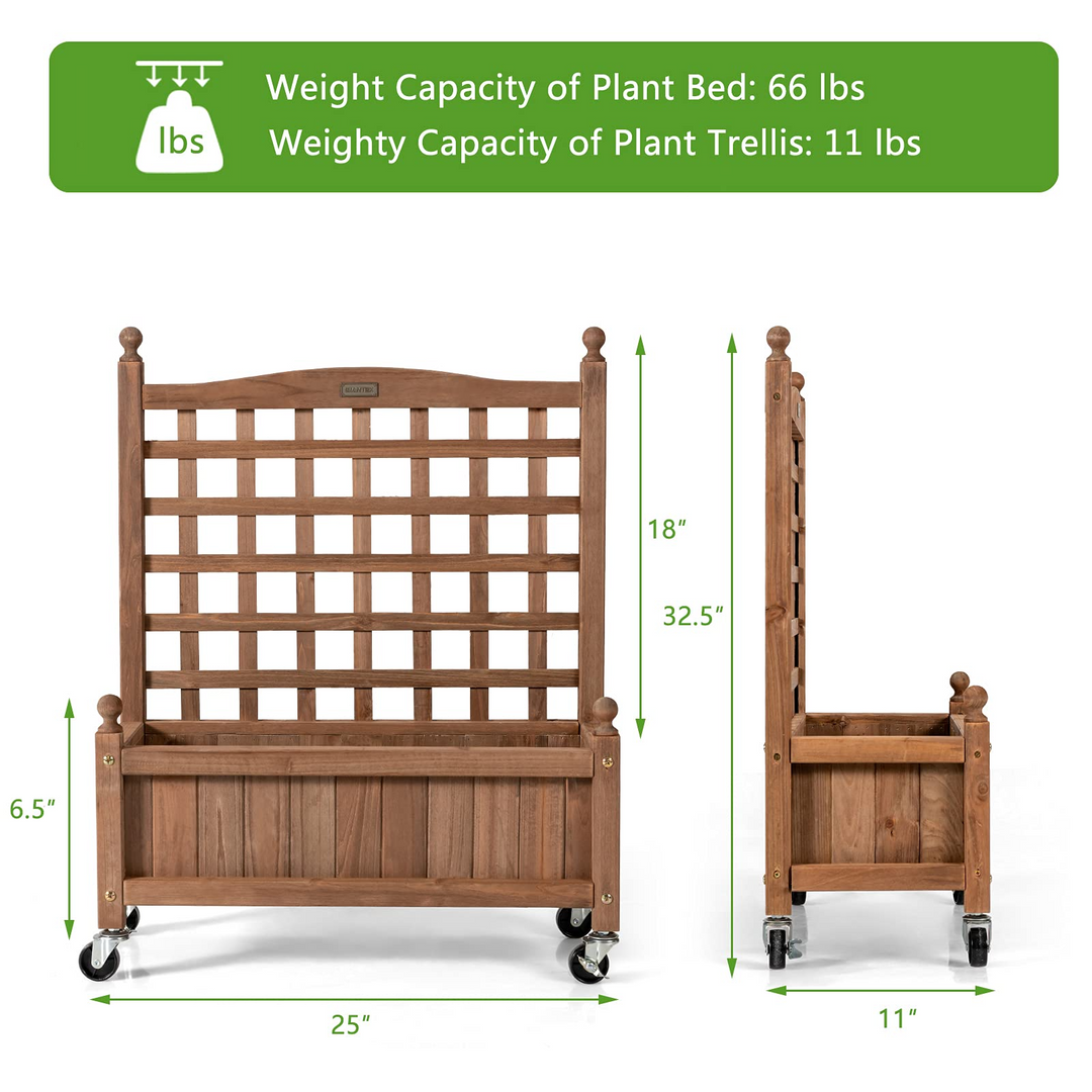 Wood Planter with Lattice Trellis and Wheels, 25&