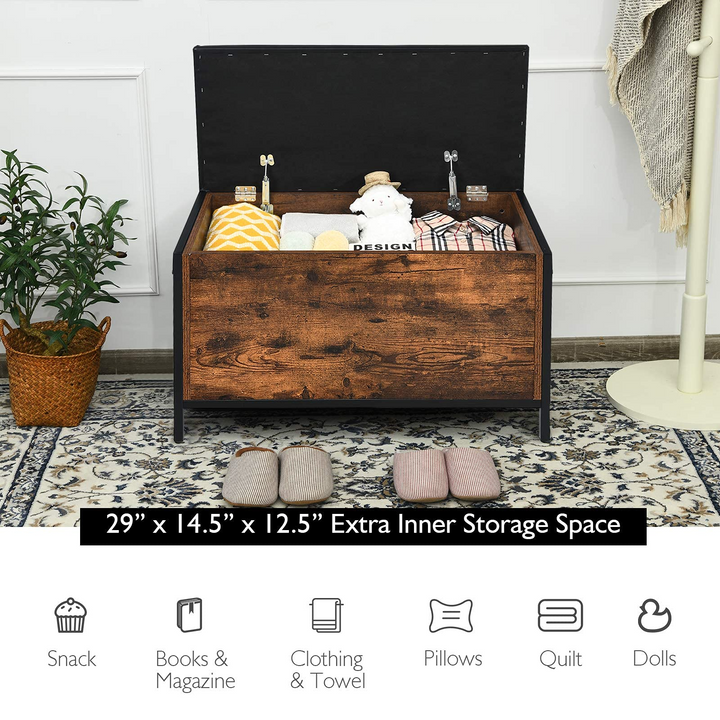 Giantex Industrial Storage Bench, Flip Top Storage Ottoman, Toy Box Organizer