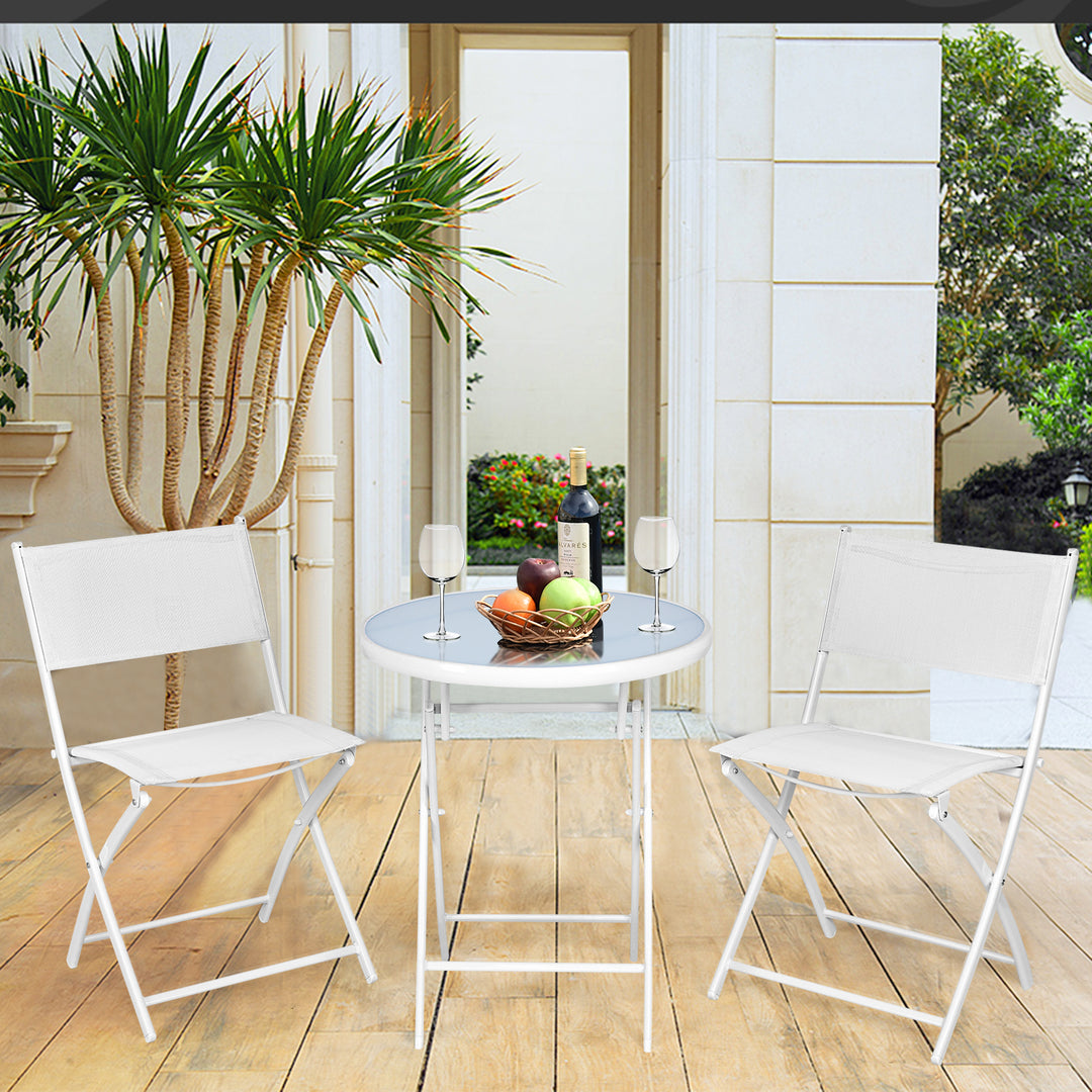 Giantex Bistro Table Set, 3 Piece Patio Bistro Set, Outdoor Folding Table and Chairs