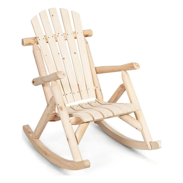 Log Rocking Chair Wood Porch &amp; Patio Rocker for Deck Balcony