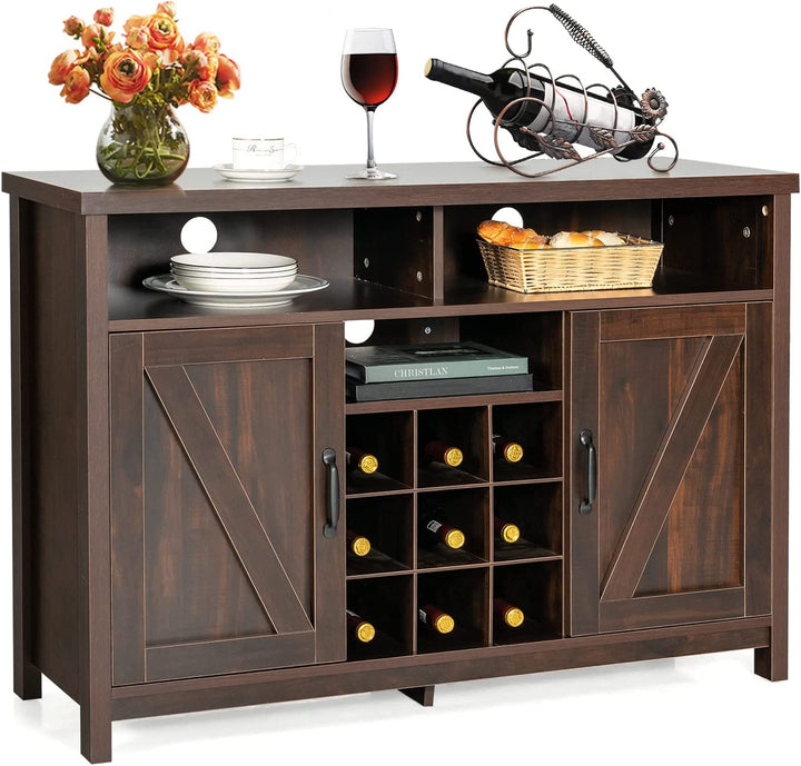 Giantex Buffet Sideboard, Farmhouse Kitchen Storage Cabinet, 9-Bottle Wine Rack &amp; 2 Door Cabinets